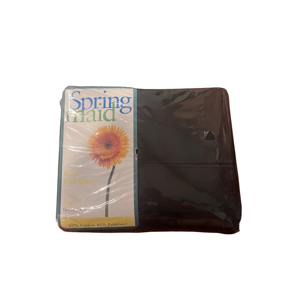Springmaid King Flat Sheet Black 200 Thread Count Cotton Blend Percale USA Made